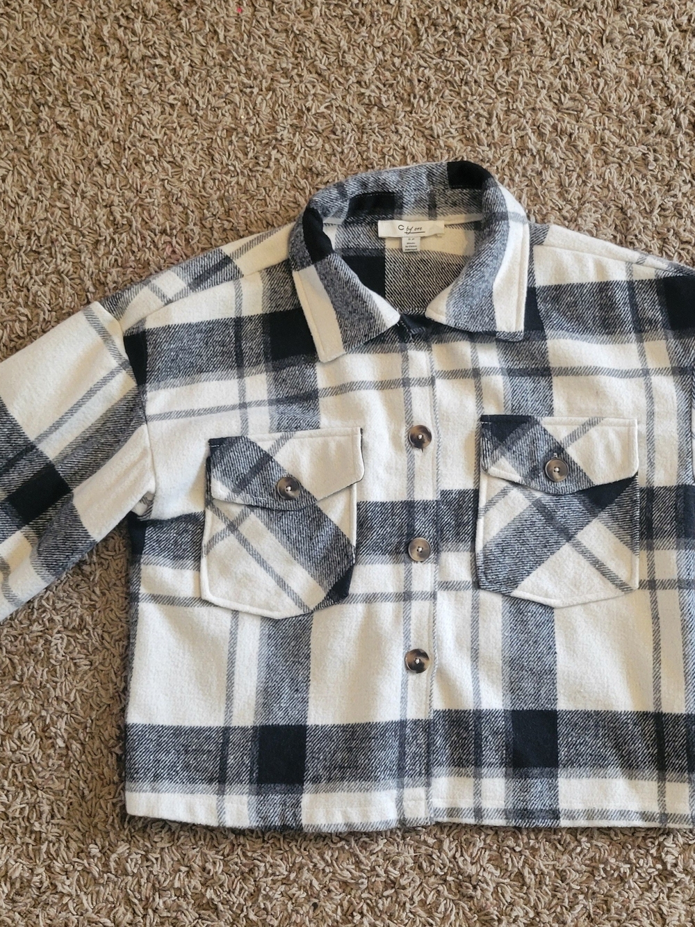 C by One Black and White Cropped Plaid Flannel Shacket